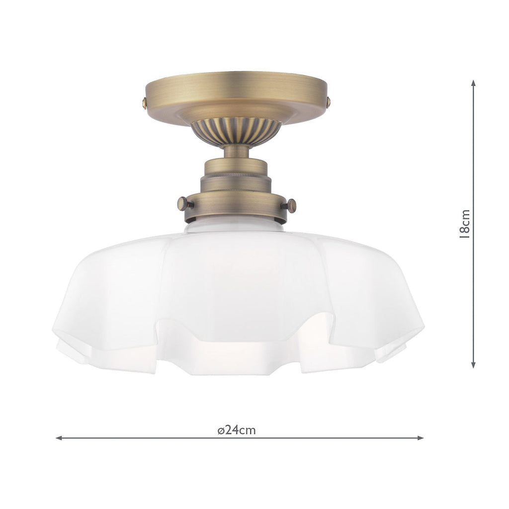 Laura Ashley Banham Semi-Flush Ottone Anticato Matt e Vetro Bianco