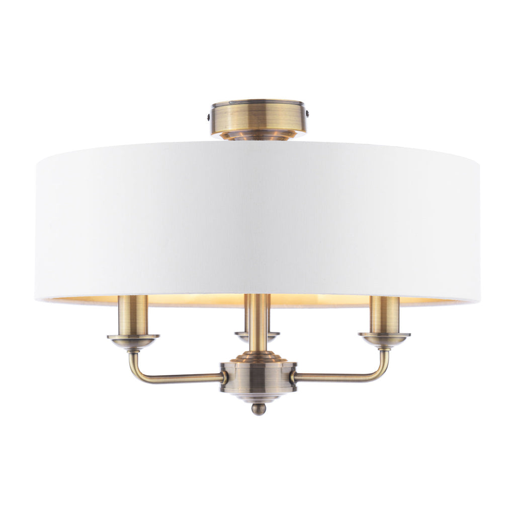 Laura Ashley Sorrento 3 Luci Semi-Flush Ottone Antico con Paralume Avorio