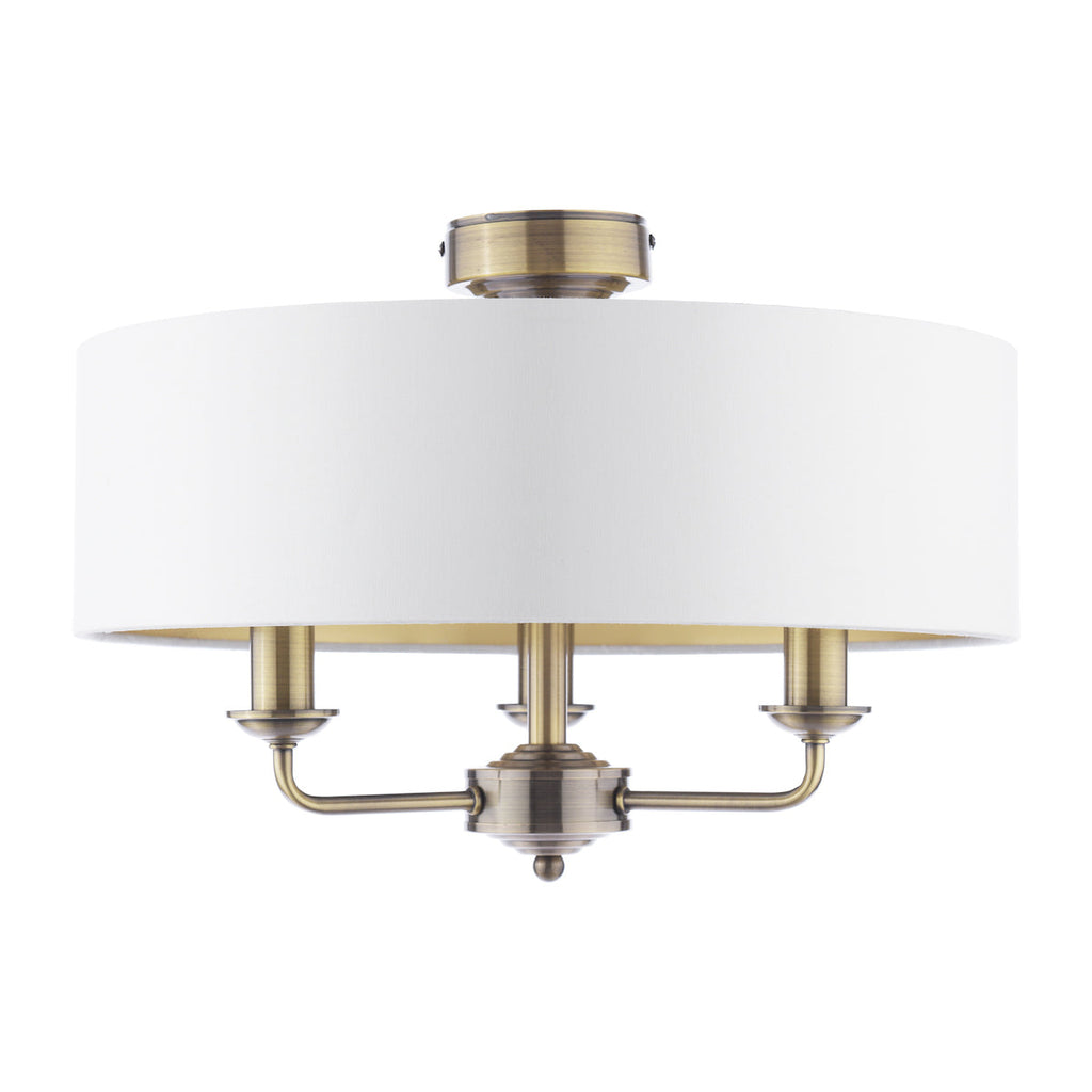 Laura Ashley Sorrento 3 Luci Semi-Flush Ottone Antico con Paralume Avorio