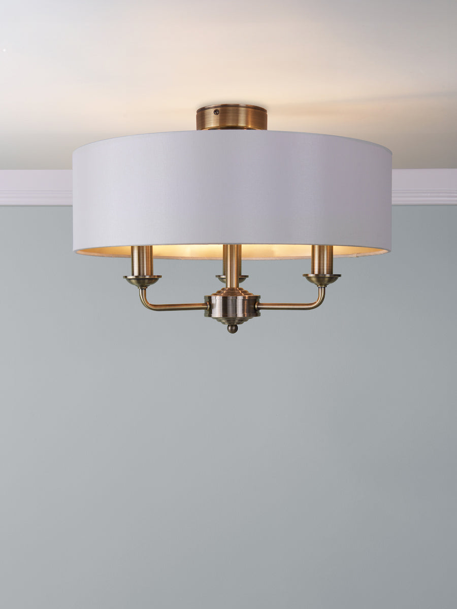 Laura Ashley Sorrento 3 Luci Semi-Flush Ottone Antico con Paralume Avorio