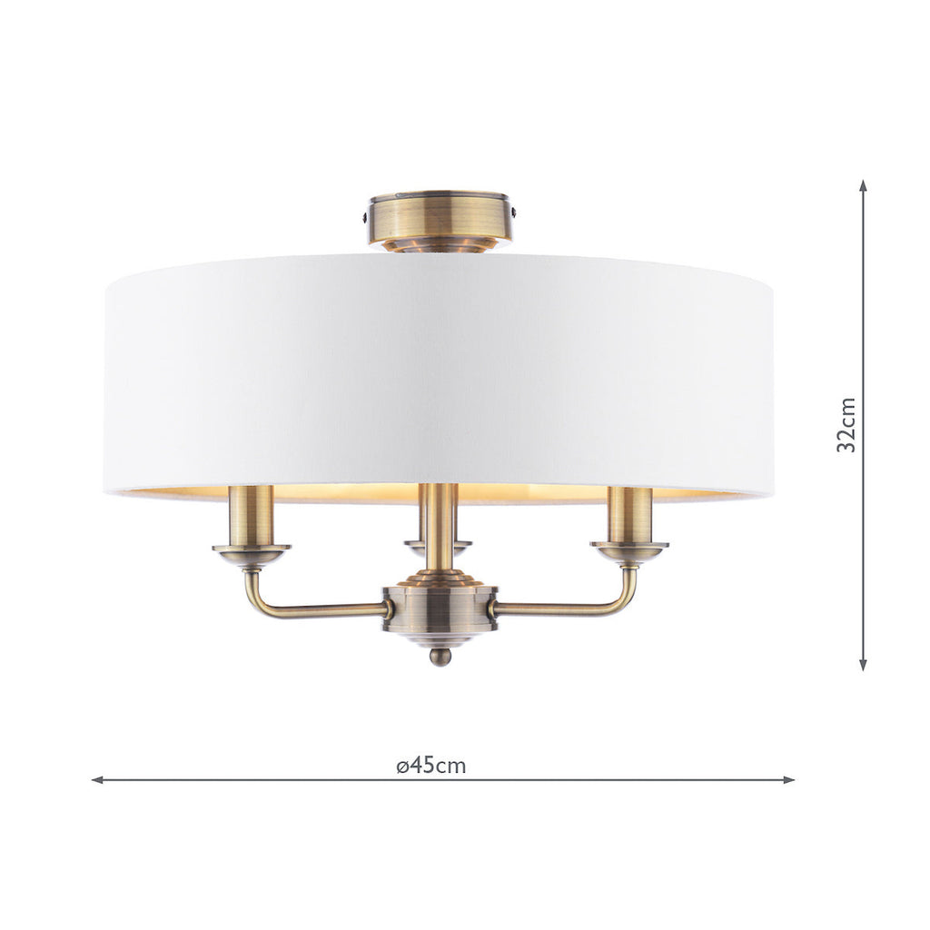 Laura Ashley Sorrento 3 Luci Semi-Flush Ottone Antico con Paralume Avorio