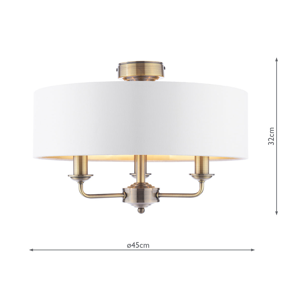 Laura Ashley Sorrento 3 Luci Semi-Flush Ottone Antico con Paralume Avorio