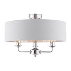 Lampada da soffitto semi-flush Laura Ashley Sorrento a 3 luci in nichel lucido con paralume argento