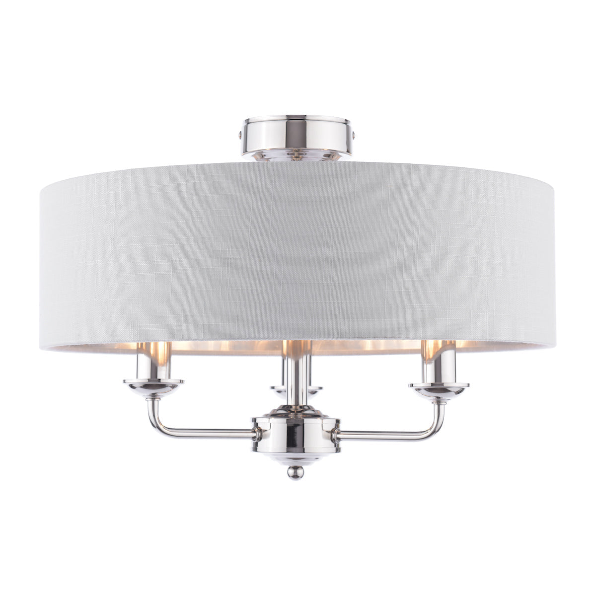 Lampada da soffitto semi-flush Laura Ashley Sorrento a 3 luci in nichel lucido con paralume argento