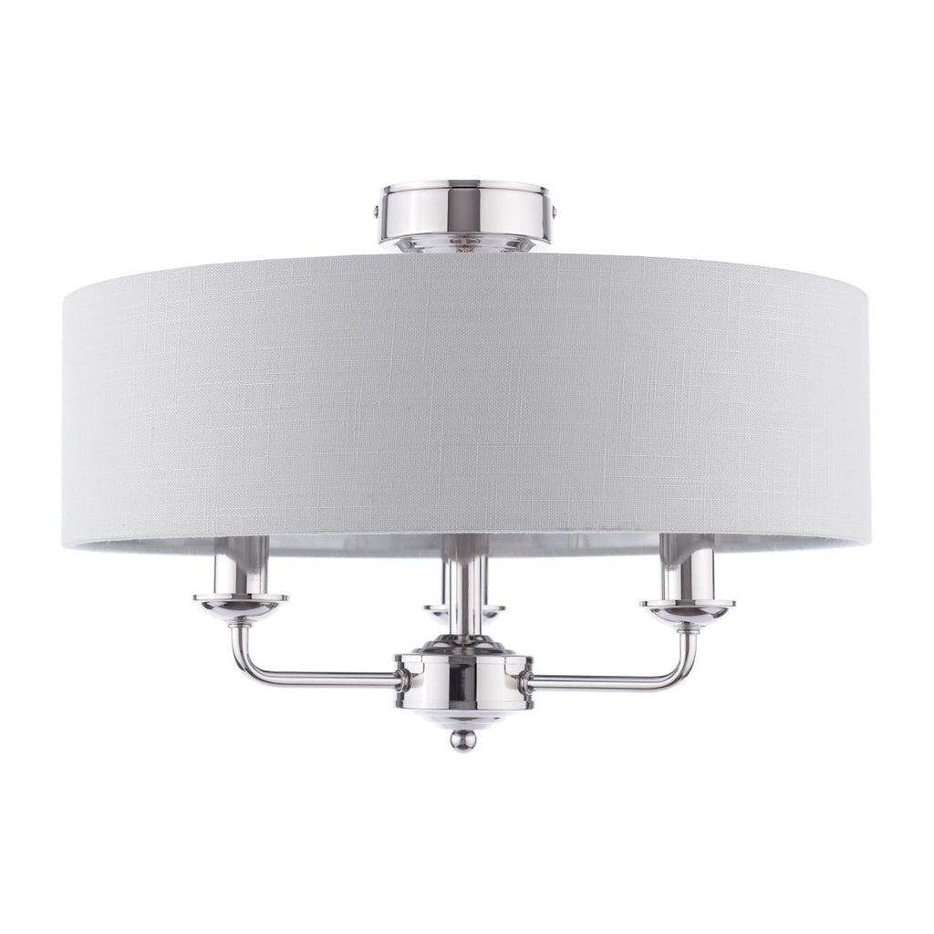 Lampada da soffitto semi-flush Laura Ashley Sorrento a 3 luci in nichel lucido con paralume argento