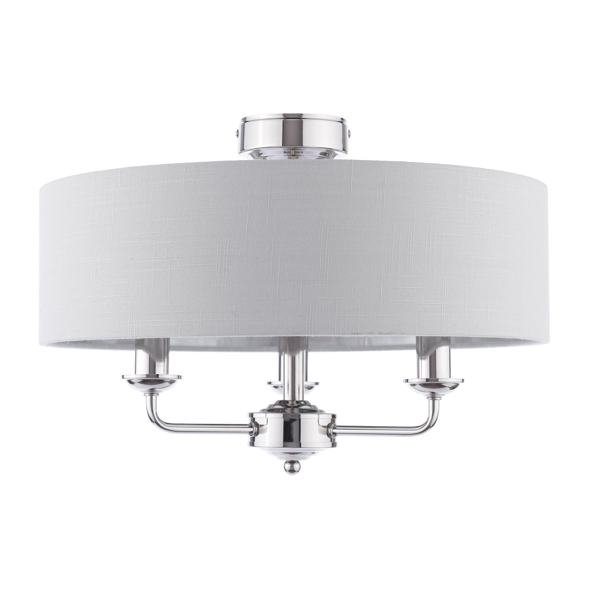 Lampada da soffitto semi-flush Laura Ashley Sorrento a 3 luci in nichel lucido con paralume argento