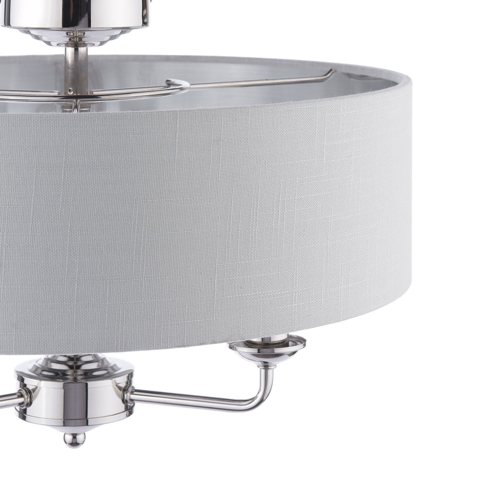 Lampada da soffitto semi-flush Laura Ashley Sorrento a 3 luci in nichel lucido con paralume argento