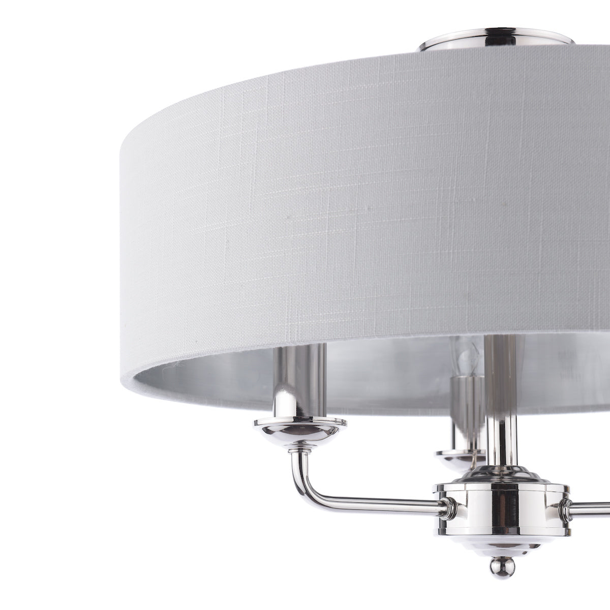 Lampada da soffitto semi-flush Laura Ashley Sorrento a 3 luci in nichel lucido con paralume argento