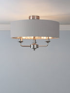Lampada da soffitto semi-flush Laura Ashley Sorrento a 3 luci in nichel lucido con paralume argento