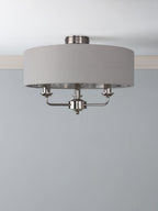Lampada da soffitto semi-flush Laura Ashley Sorrento a 3 luci in nichel lucido con paralume argento
