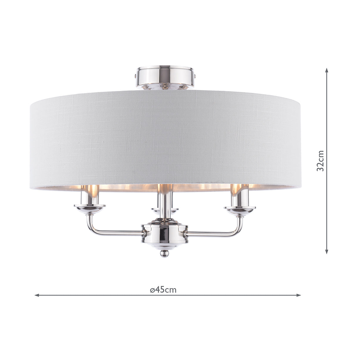 Lampada da soffitto semi-flush Laura Ashley Sorrento a 3 luci in nichel lucido con paralume argento
