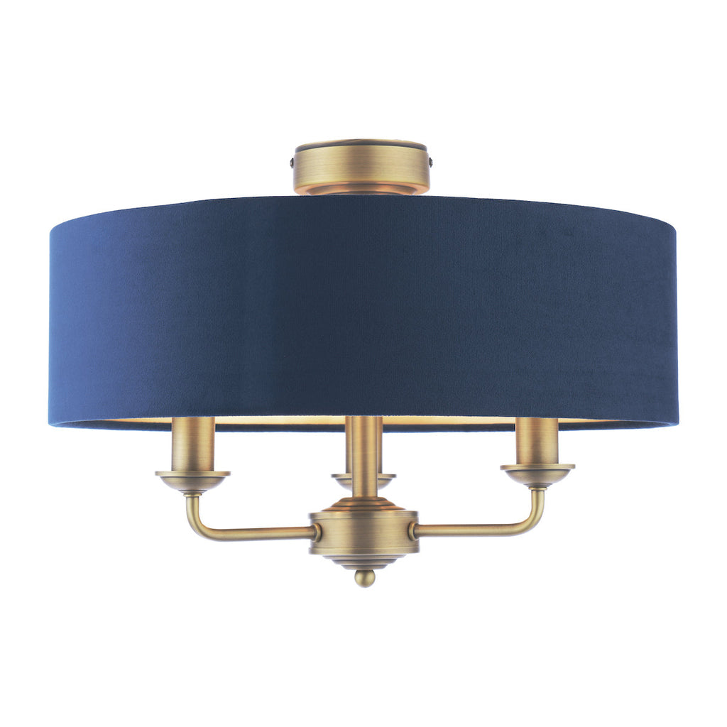 Laura Ashley Sorrento 3 Luci Semi-Flush Ottone Anticato Matt Con Paralume Blu