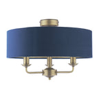 Laura Ashley Sorrento 3 Luci Semi-Flush Ottone Anticato Matt Con Paralume Blu