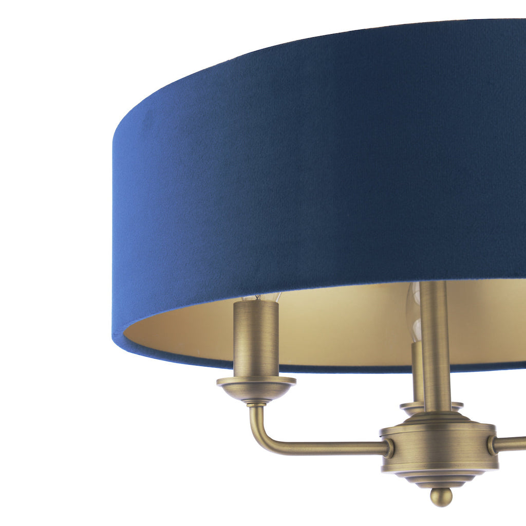 Laura Ashley Sorrento 3 Luci Semi-Flush Ottone Anticato Matt Con Paralume Blu