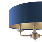 Laura Ashley Sorrento 3 Luci Semi-Flush Ottone Anticato Matt Con Paralume Blu