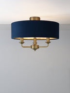 Laura Ashley Sorrento 3 Luci Semi-Flush Ottone Anticato Matt Con Paralume Blu