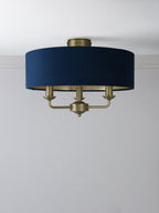 Laura Ashley Sorrento 3 Luci Semi-Flush Ottone Anticato Matt Con Paralume Blu