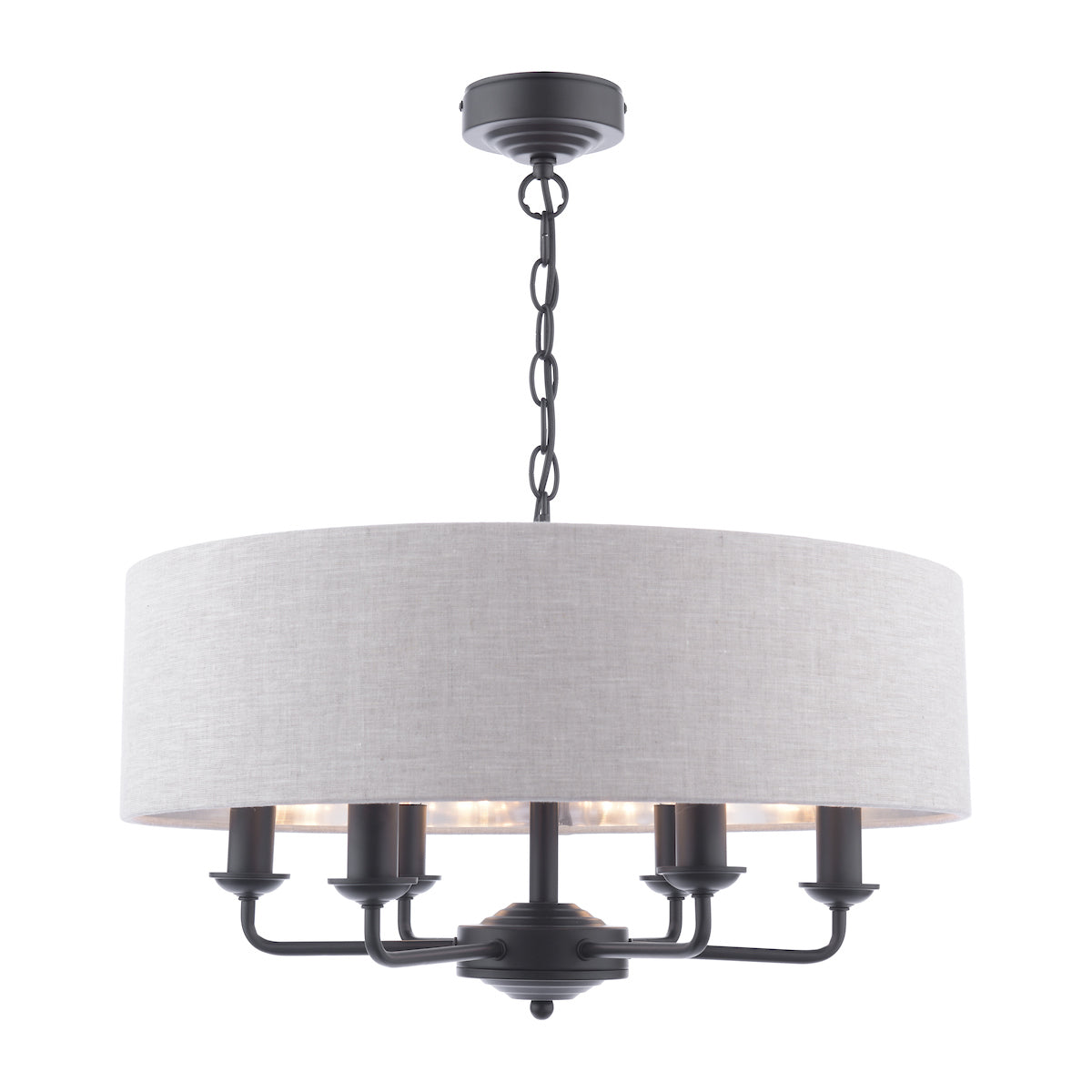 Laura Ashley Sorrento Lampadario a 6 Luci Nero Opaco con Paralumi Naturali