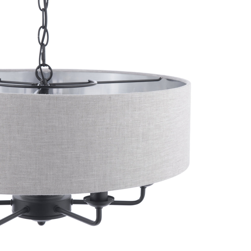 Laura Ashley Sorrento Lampadario a 6 Luci Nero Opaco con Paralumi Naturali