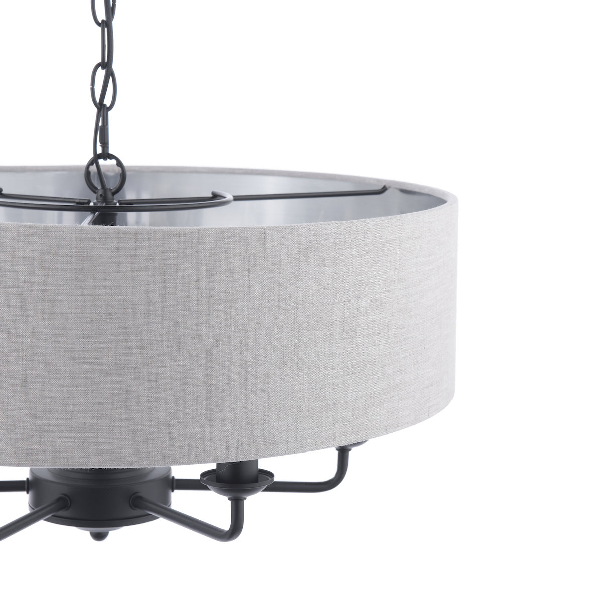 Laura Ashley Sorrento Lampadario a 6 Luci Nero Opaco con Paralumi Naturali