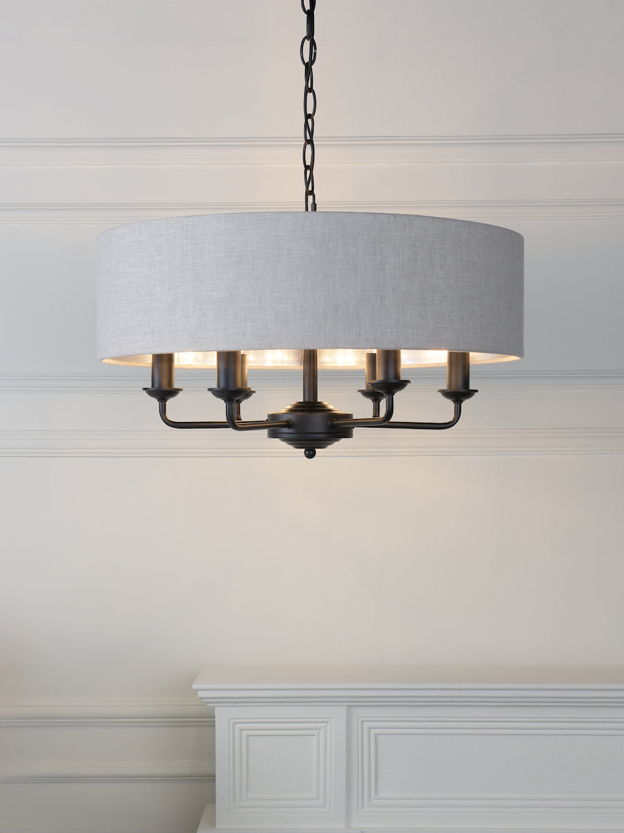 Laura Ashley Sorrento Lampadario a 6 Luci Nero Opaco con Paralumi Naturali