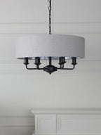 Laura Ashley Sorrento Lampadario a 6 Luci Nero Opaco con Paralumi Naturali