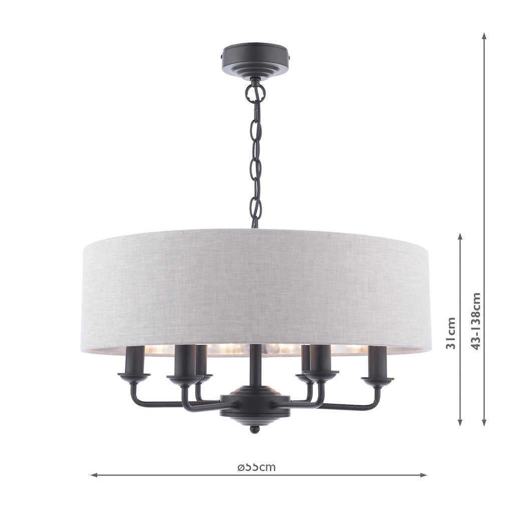 Laura Ashley Sorrento Lampadario a 6 Luci Nero Opaco con Paralumi Naturali