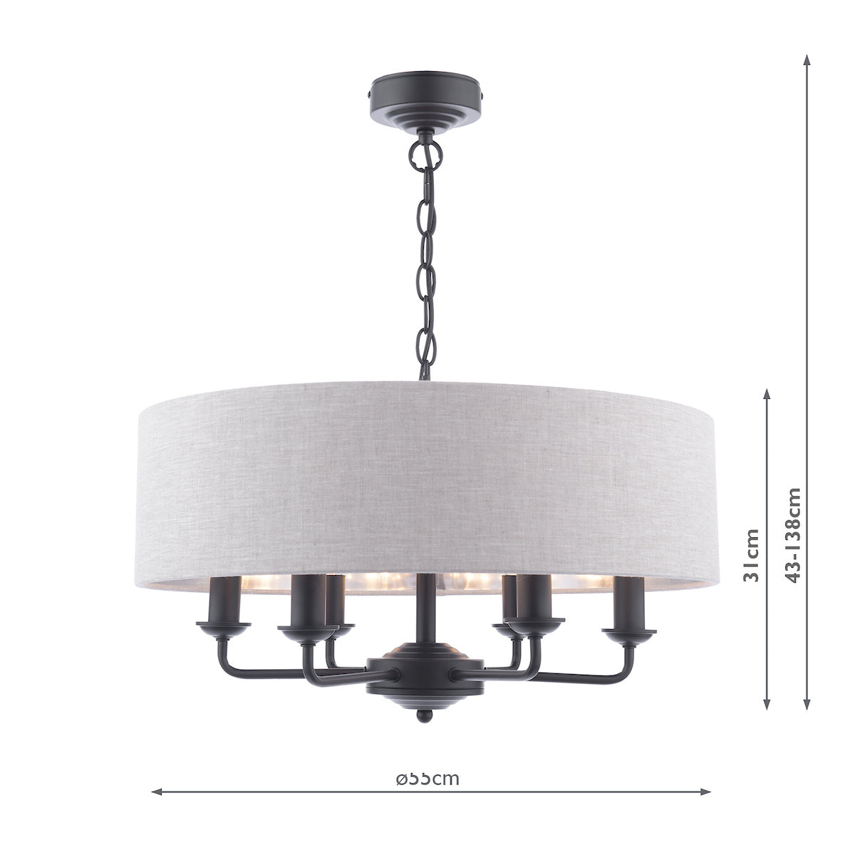 Laura Ashley Sorrento Lampadario a 6 Luci Nero Opaco con Paralumi Naturali