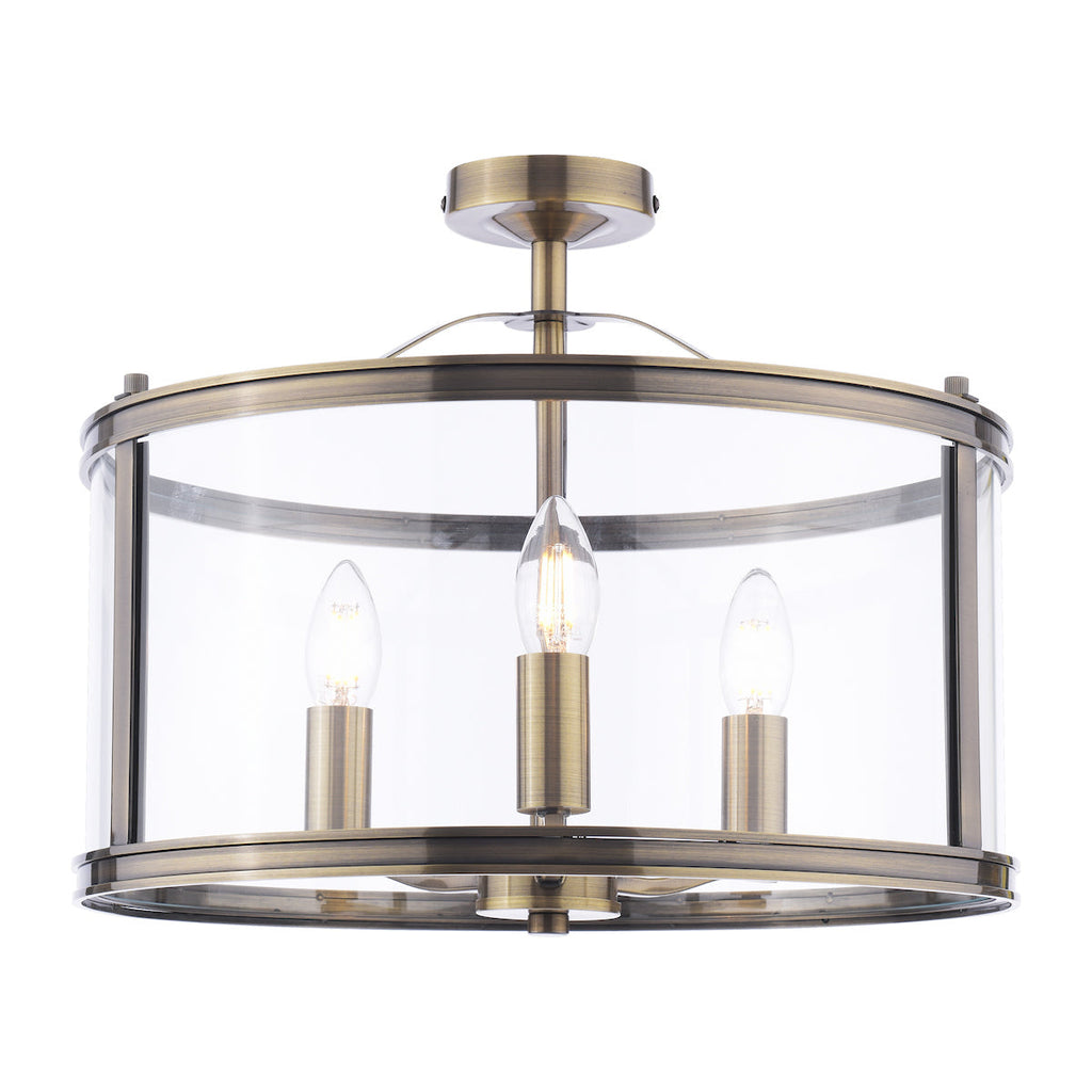 Laura Ashley Harrington 3 Luci Semi-Flush Ottone Antico e Vetro