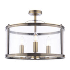 Laura Ashley Harrington 3 Luci Semi-Flush Ottone Antico e Vetro