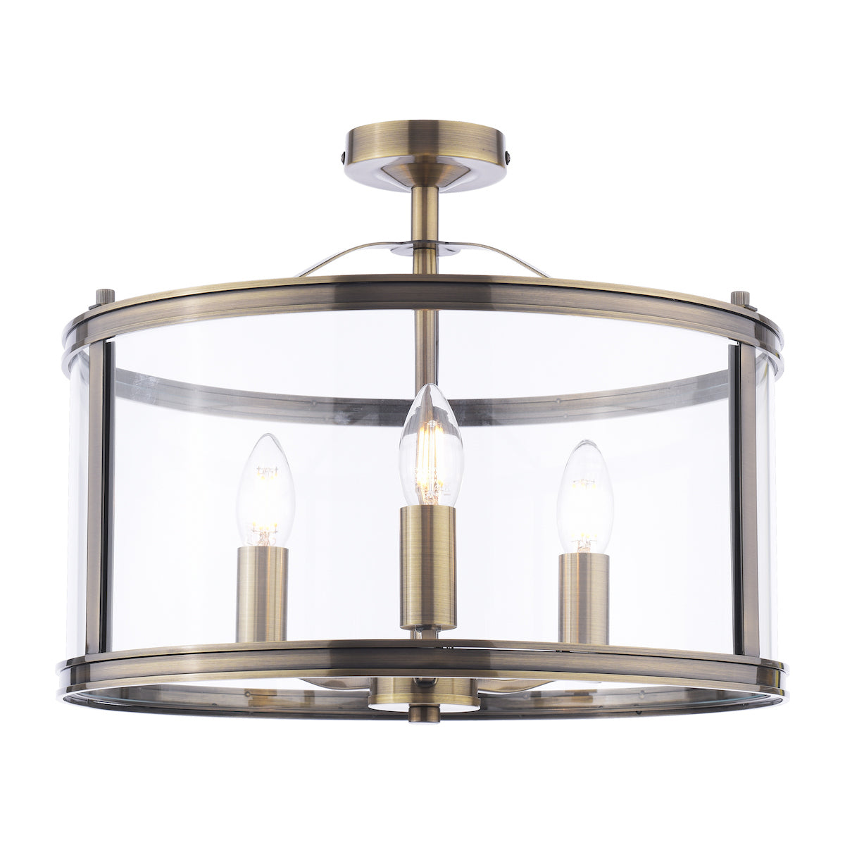 Laura Ashley Harrington 3 Luci Semi-Flush Ottone Antico e Vetro