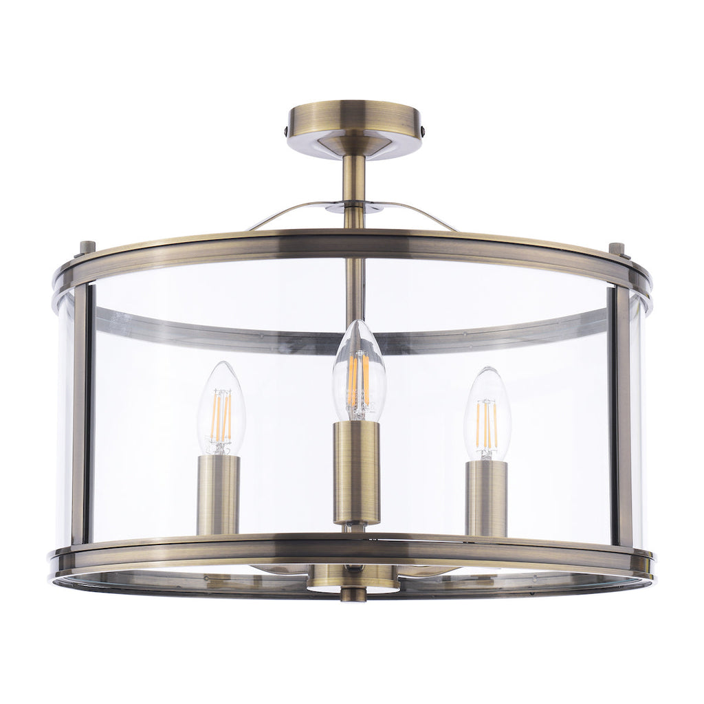 Laura Ashley Harrington 3 Luci Semi-Flush Ottone Antico e Vetro