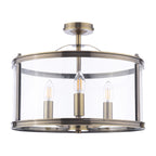 Laura Ashley Harrington 3 Luci Semi-Flush Ottone Antico e Vetro