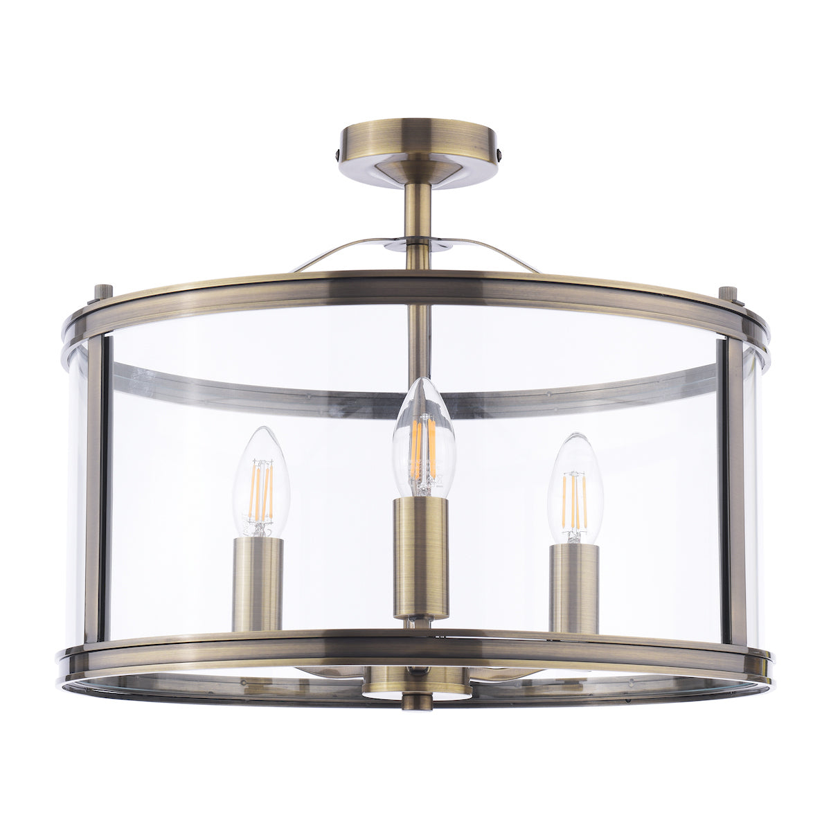 Laura Ashley Harrington 3 Luci Semi-Flush Ottone Antico e Vetro