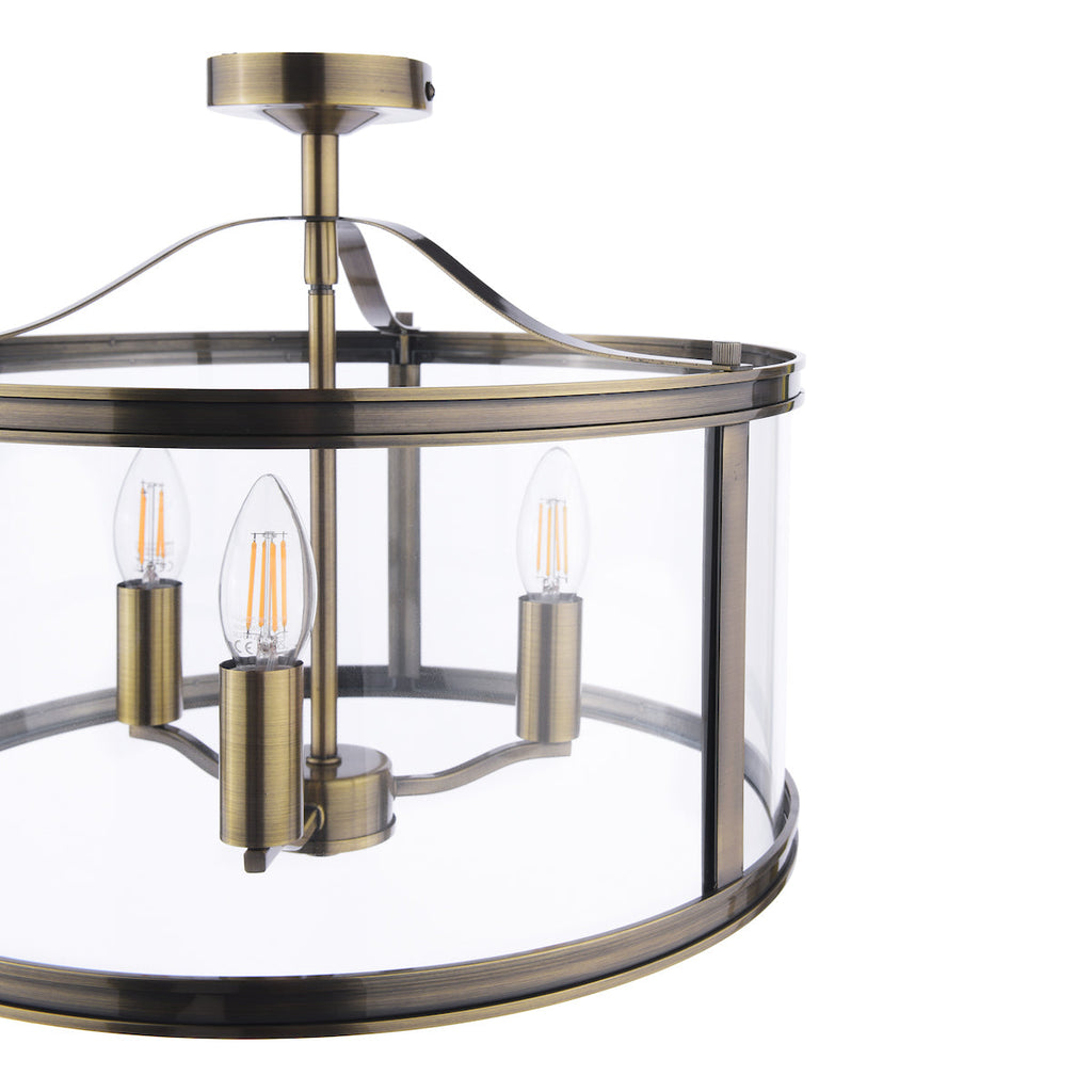 Laura Ashley Harrington 3 Luci Semi-Flush Ottone Antico e Vetro