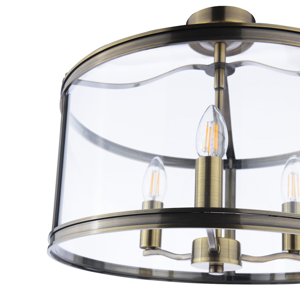 Laura Ashley Harrington 3 Luci Semi-Flush Ottone Antico e Vetro