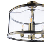 Laura Ashley Harrington 3 Luci Semi-Flush Ottone Antico e Vetro