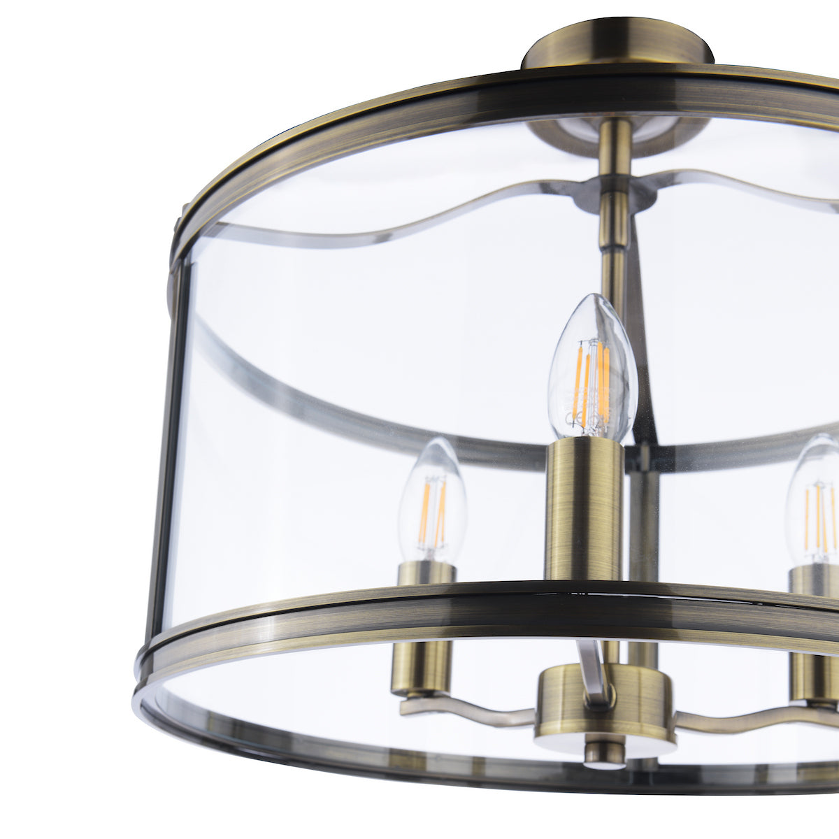 Laura Ashley Harrington 3 Luci Semi-Flush Ottone Antico e Vetro