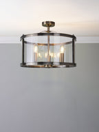 Laura Ashley Harrington 3 Luci Semi-Flush Ottone Antico e Vetro