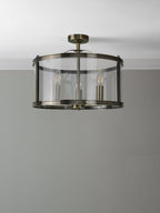Laura Ashley Harrington 3 Luci Semi-Flush Ottone Antico e Vetro