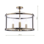 Laura Ashley Harrington 3 Luci Semi-Flush Ottone Antico e Vetro