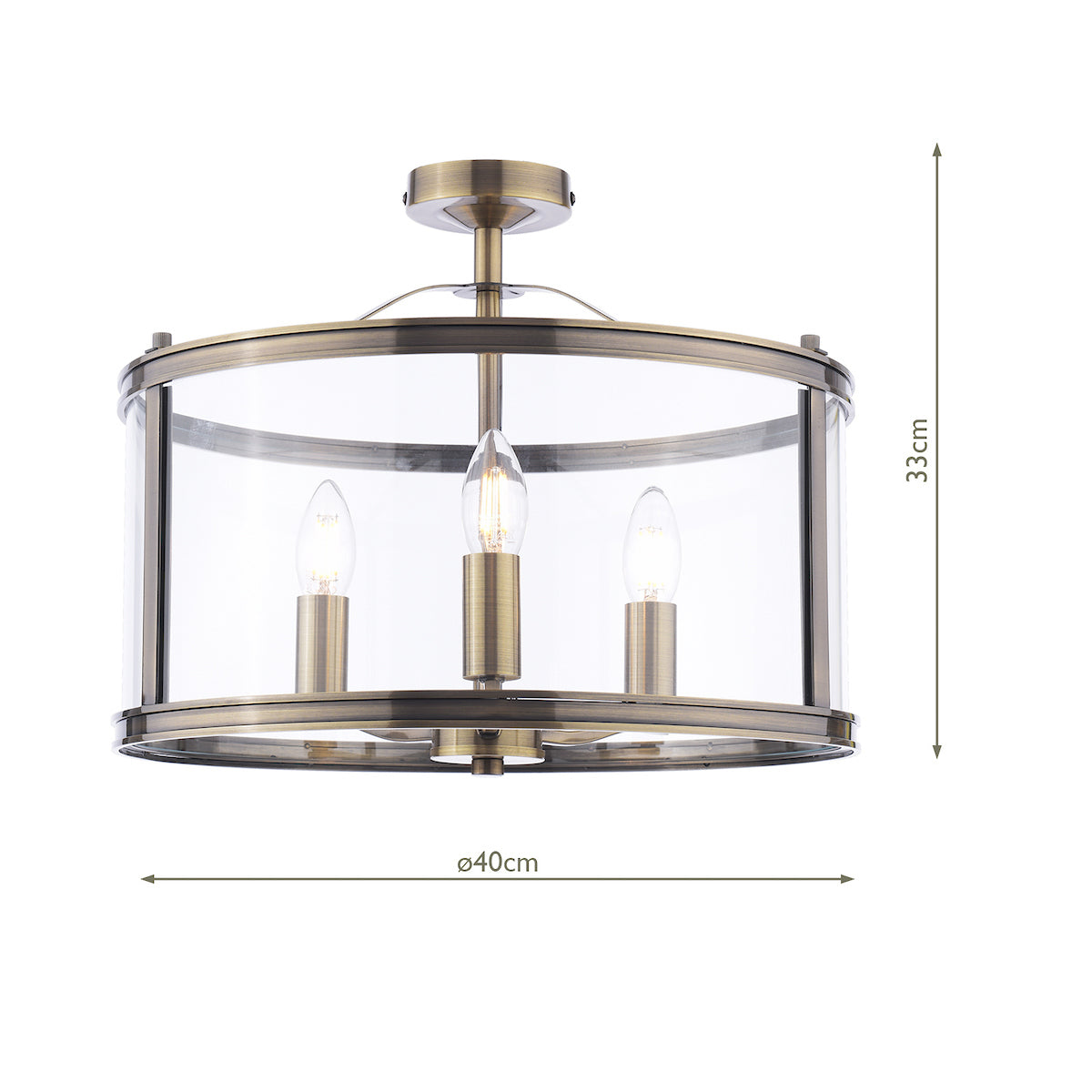 Laura Ashley Harrington 3 Luci Semi-Flush Ottone Antico e Vetro