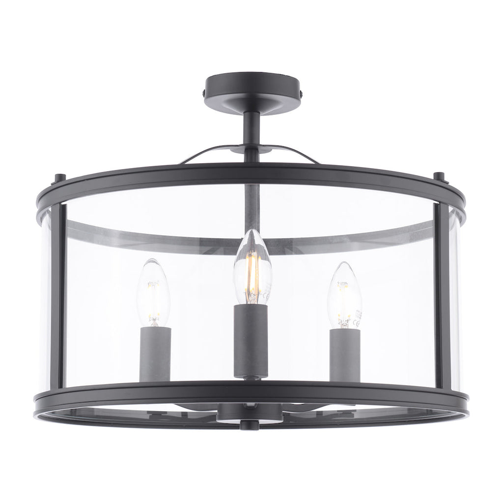 Laura Ashley Harrington 3 Luci Semi-Flush Nero Opaco e Vetro