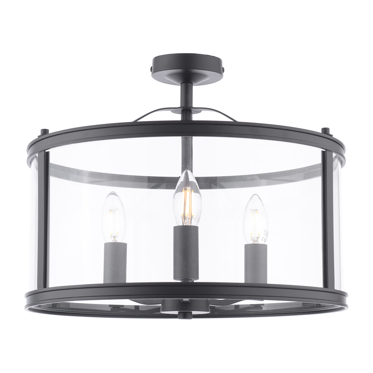 Laura Ashley Harrington 3 Luci Semi-Flush Nero Opaco e Vetro
