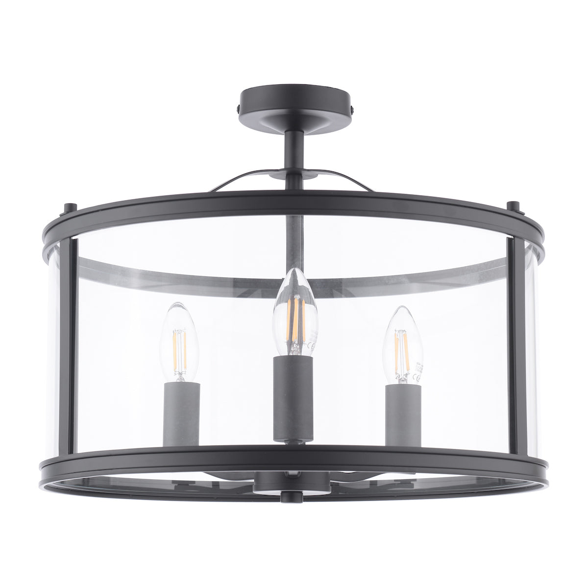 Laura Ashley Harrington 3 Luci Semi-Flush Nero Opaco e Vetro