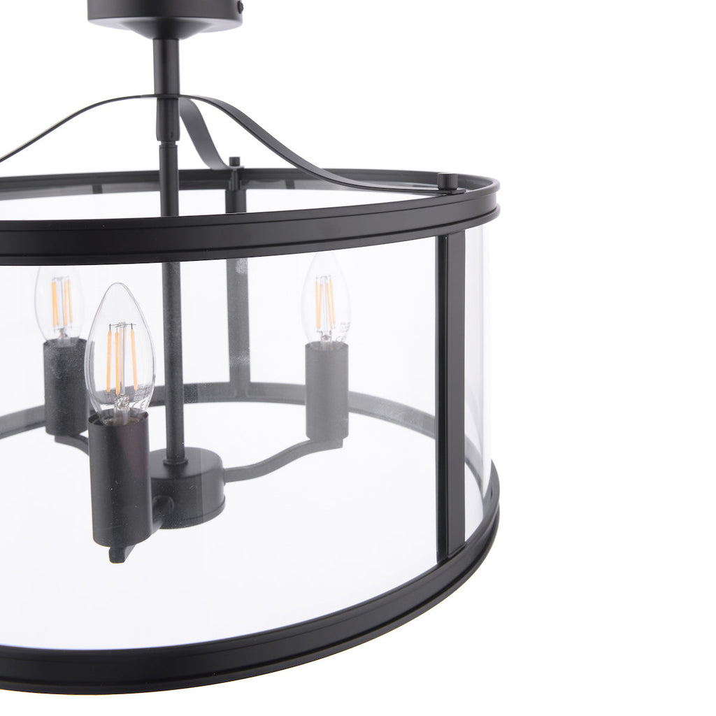 Laura Ashley Harrington 3 Luci Semi-Flush Nero Opaco e Vetro