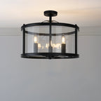 Laura Ashley Harrington 3 Luci Semi-Flush Nero Opaco e Vetro