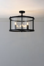 Laura Ashley Harrington 3 Luci Semi-Flush Nero Opaco e Vetro