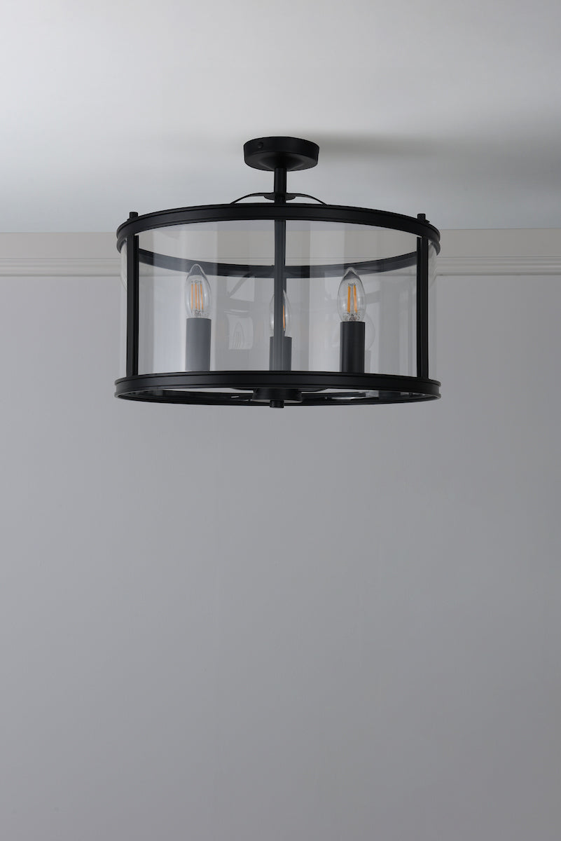 Laura Ashley Harrington 3 Luci Semi-Flush Nero Opaco e Vetro