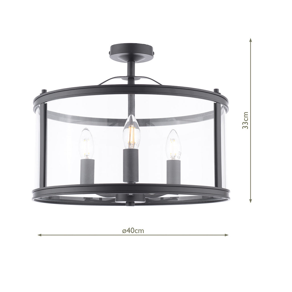 Laura Ashley Harrington 3 Luci Semi-Flush Nero Opaco e Vetro